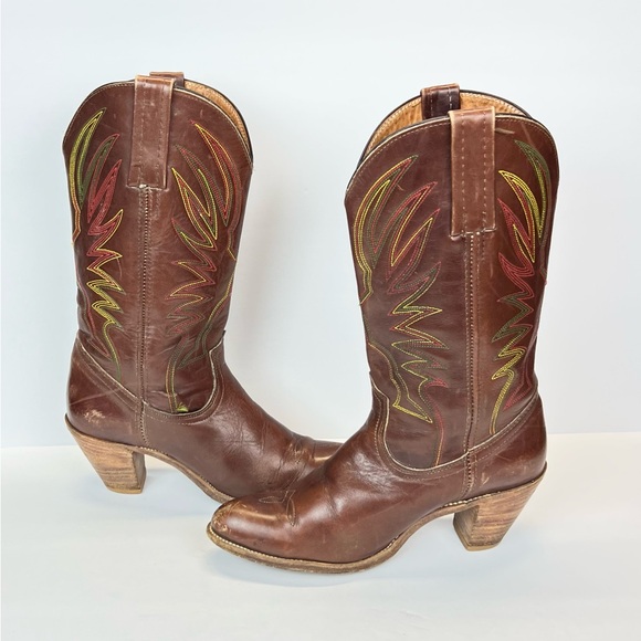 Frye Boots Womens 10B Cowboy Western Boots Smooth Leather Vintage - Main Image